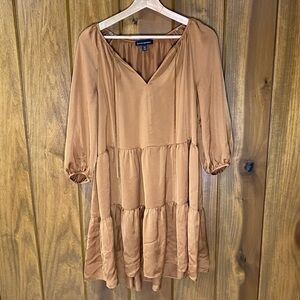 Banana Republic Satin Tiered‎ Tie V-Neck Swing Mini Dress BOHO Peasant Size XS